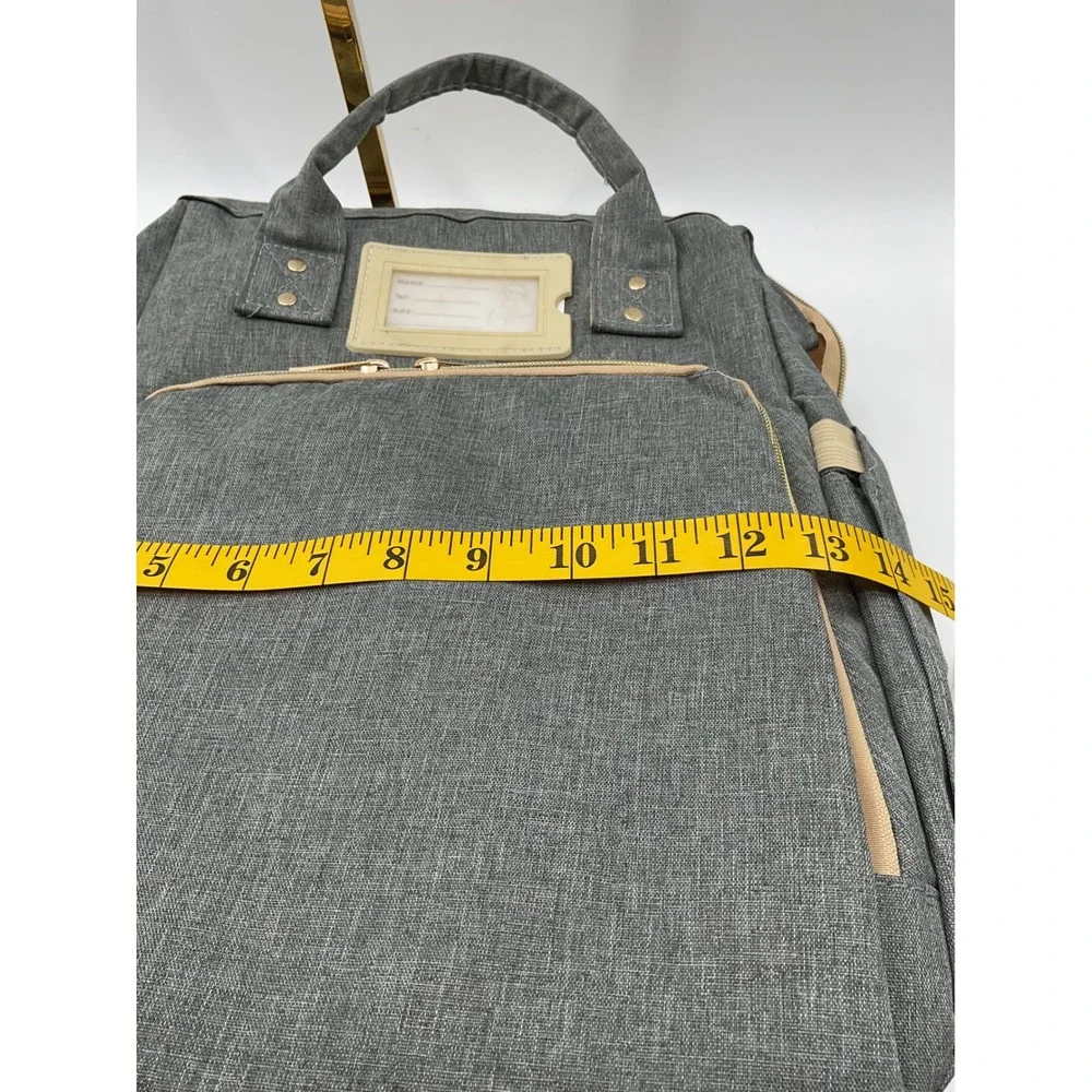 Gray Diaper Bag Backpack with USB Port Gold Hardware Stroller Straps Heathered